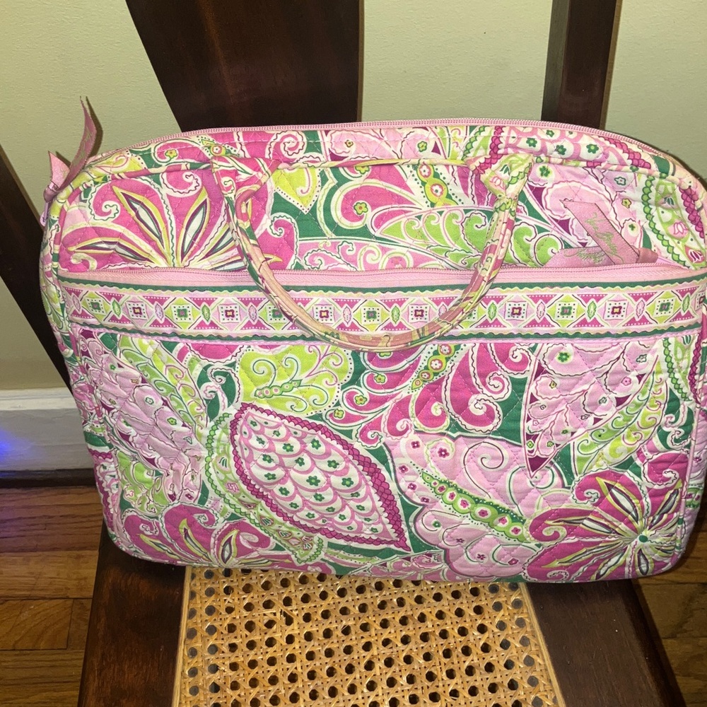 Vera Bradley Pink and Green Quilted laptop bag/tote bag